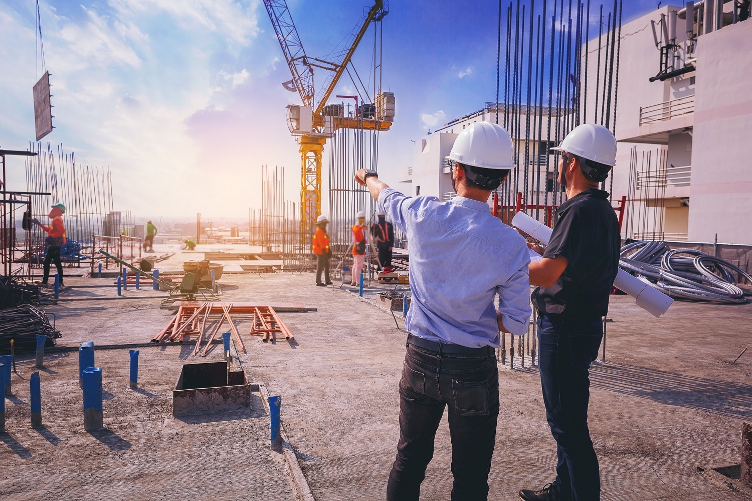 Engineers checking the construction site